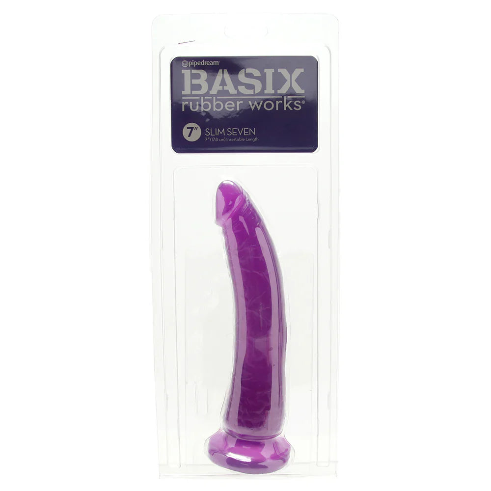 Basix Slim 7 Inch Dildo in Purple
